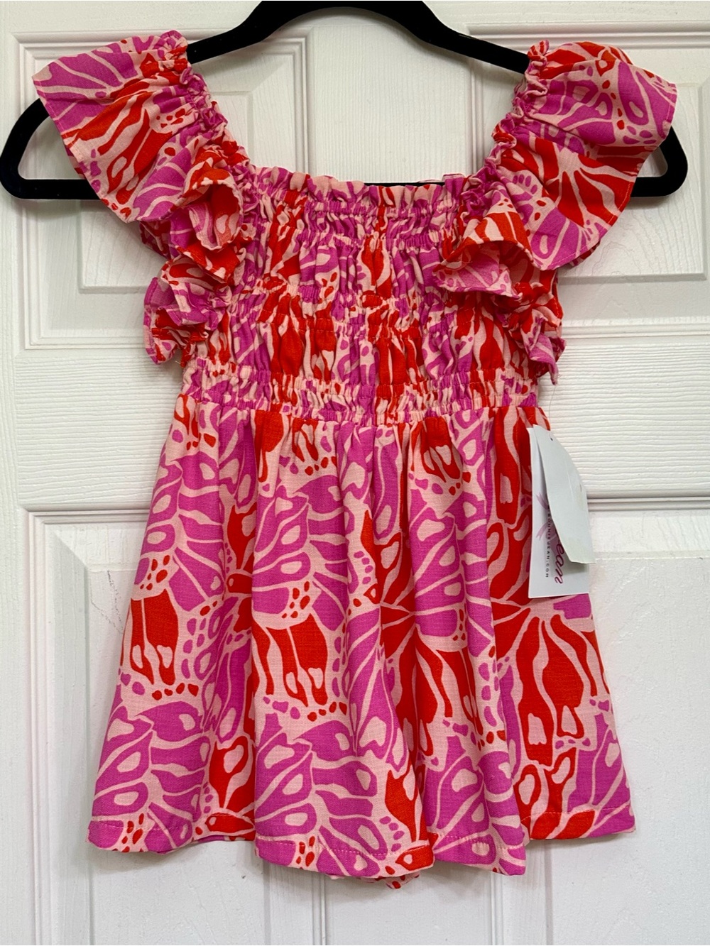 NWT Bonnie Jean Pink & Red Floral Ruffle-Sleeve Romper
